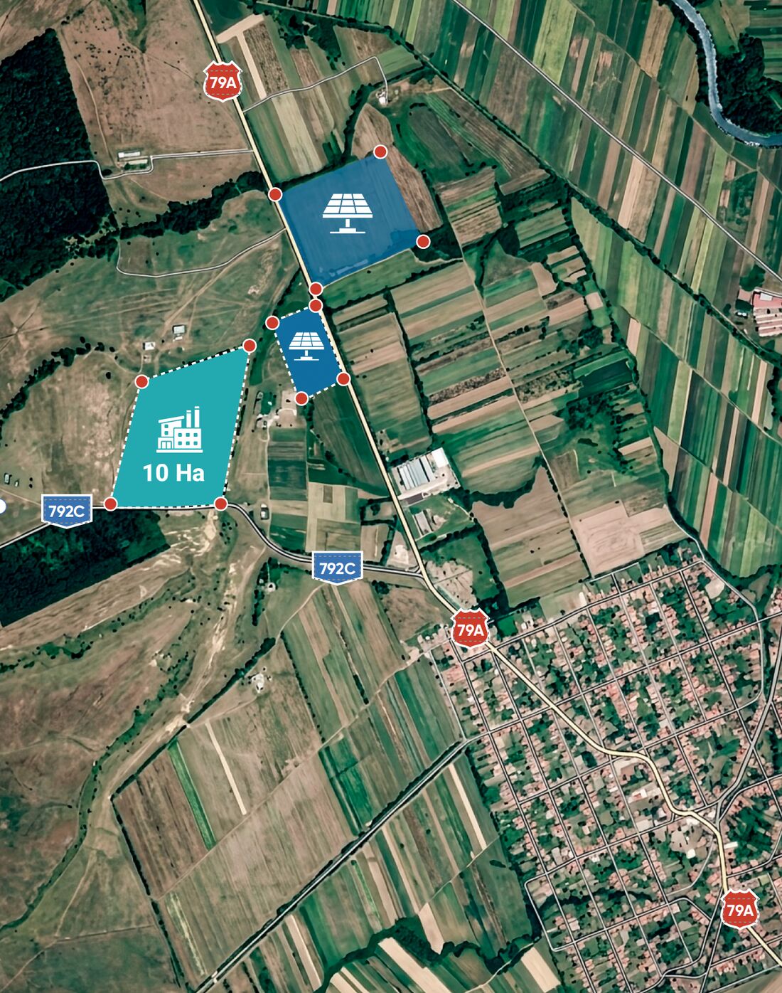 Harta amplasamentului — Parc Industrial Buteni, parcuri fotovoltaice și cei 10 ha, lângă DN 79A